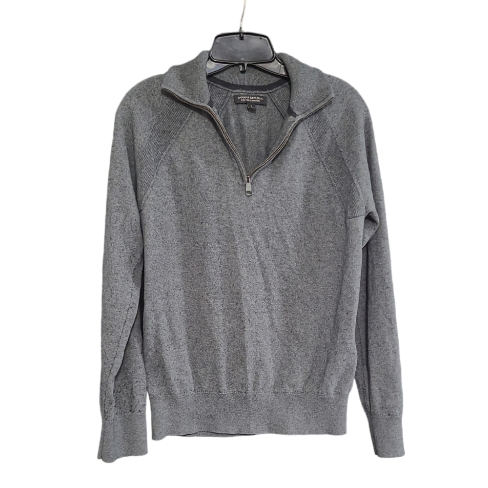 Banana Republic Gray Cotton Cashmere Pullover Quarter Zip Sweater Size small